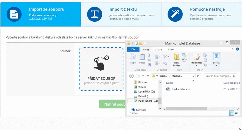 Mail Komplet - import příjemců ze souboru